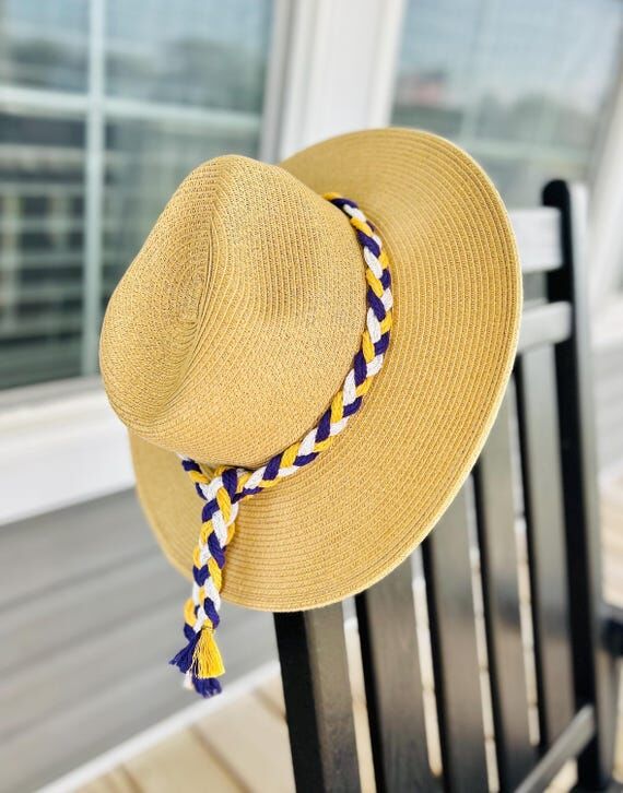 Hand Braided Rope Hat Band - Purple, Yellow &...