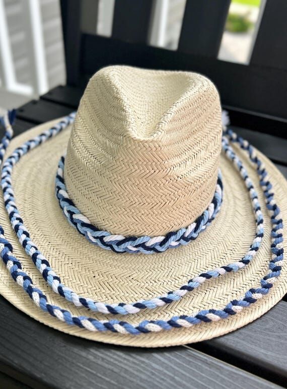Braided Coastal Hat Band | Navy, White, Blue ...