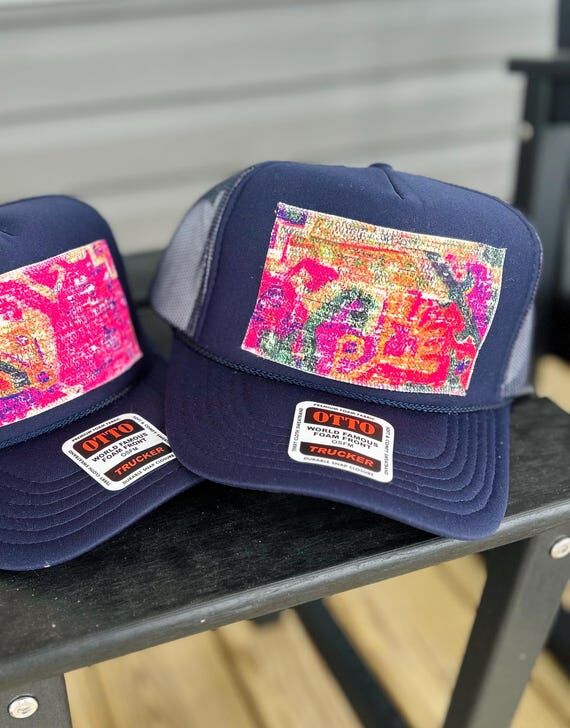 Turkish Fabric Patch Navy Pink Trucker Hat...