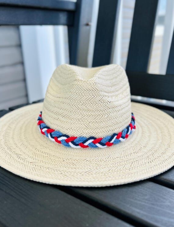 Hand Braided Red, White, Navy, and Sky Blue H...