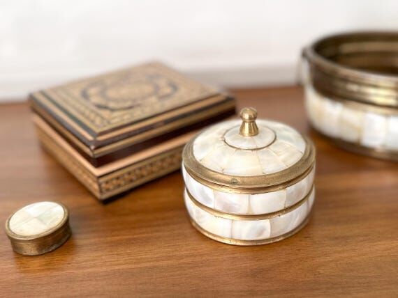 Alana Box | Round Trinket Box | Vintage Brass...