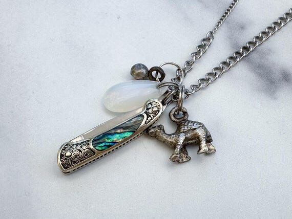 Oasis Knife Necklace - Silver-Tone Engraved A...