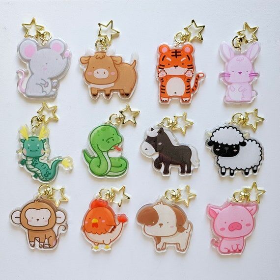 Cute Chinese Zodiac Animal Acrylic Resin Keyc...