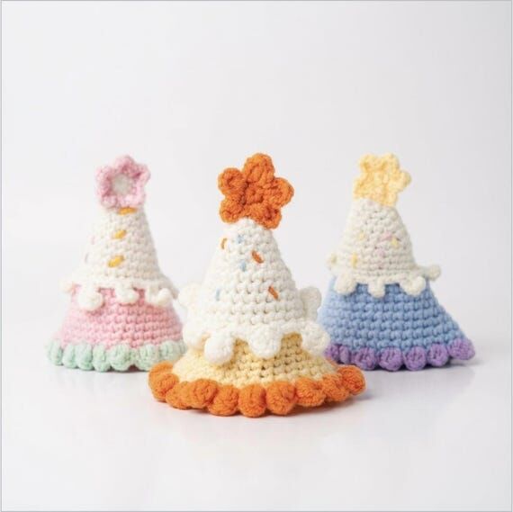 Handmade Crochet Ice Cream Cat Hat with Ruffl...