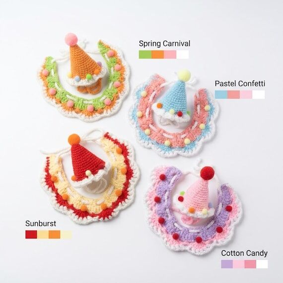 Cute Cat Birthday Outfit Crochet Collar for C...