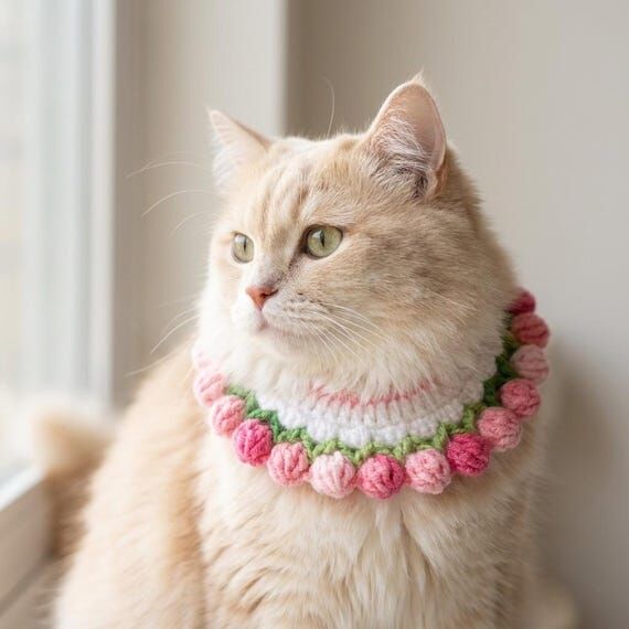 Crochet Tulip Flower Cat Collar Pet Collar Ha...