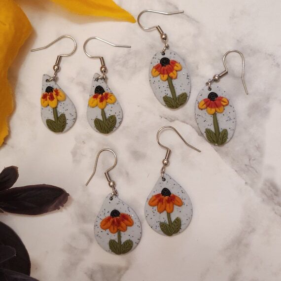 Cute Black Eyed Susan Dangle Earrings, Fall F...