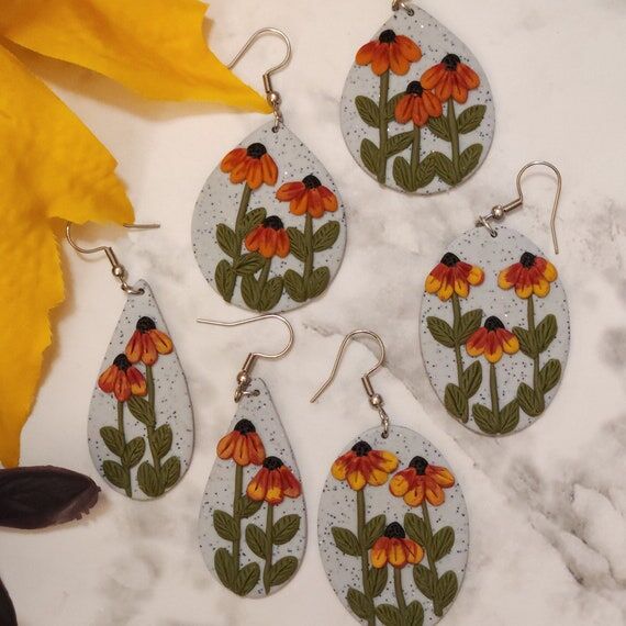 Black Eyed Susan Statement Earrings, Fall Flo...