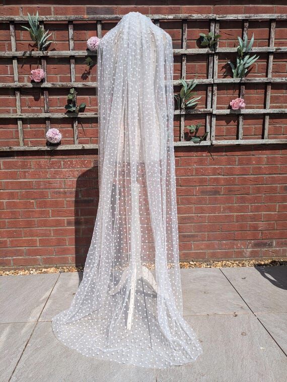 Handmade heart flocked bridal veil...