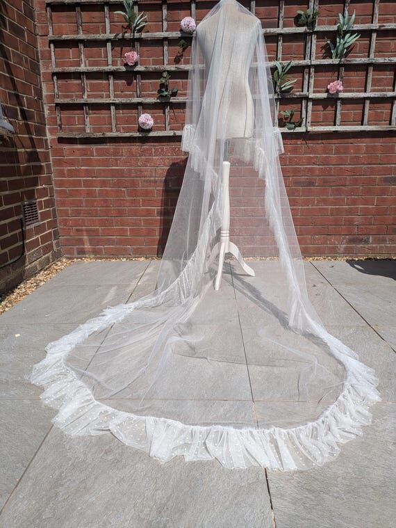 Handmade polka dot trim veil...
