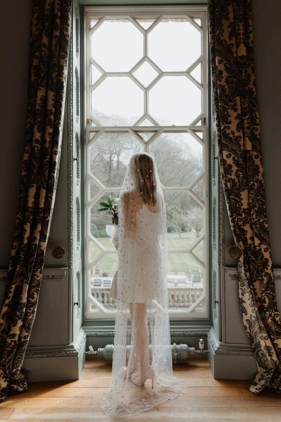 Handmade wedding veil floral tulle...