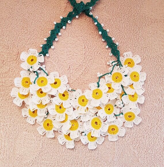 Daisy Necklace for Women, Crochet Choker with...