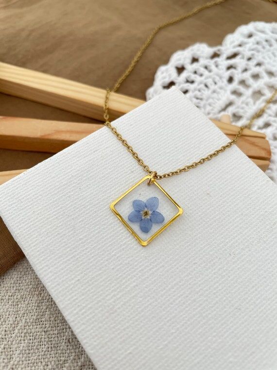 Forget me not necklace, real flower necklace,...