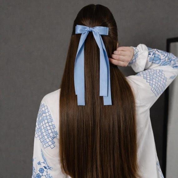 Handmade blue Cotton Satin Hair Bow – Barre...