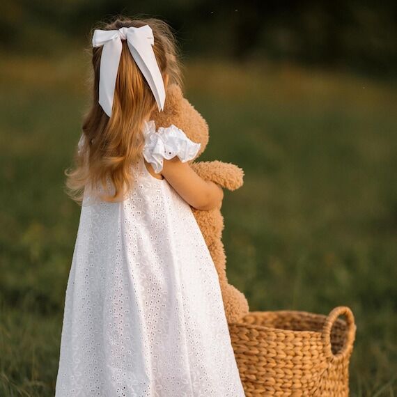 Handmade White Satin Bow – Long Tails, Alli...