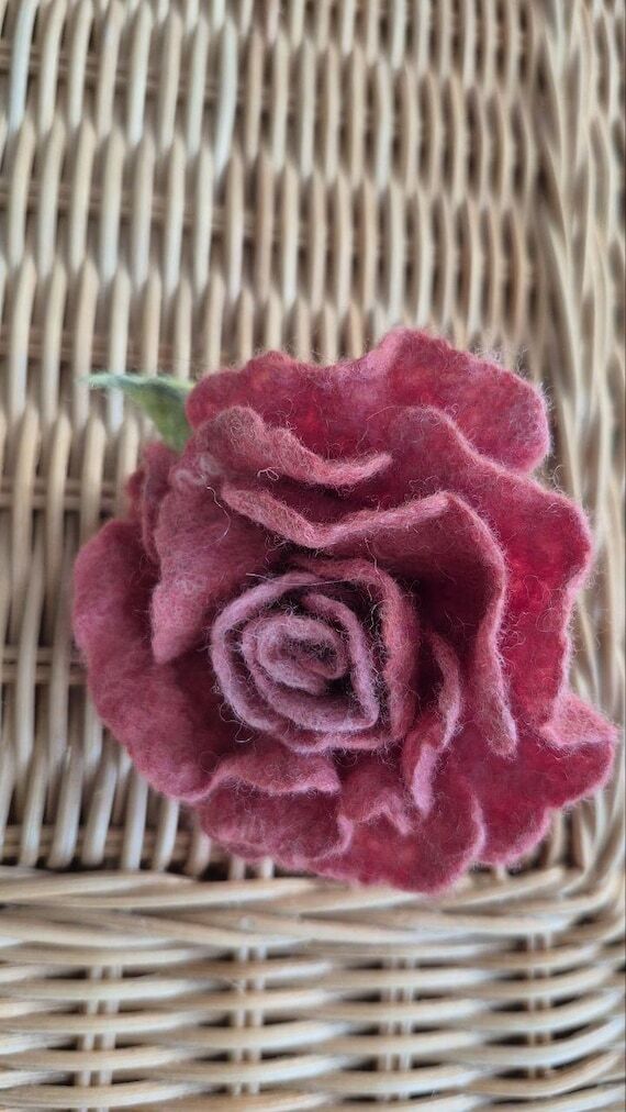 Felted Wool Rose Hair Tie, Handmade Floral Ha...