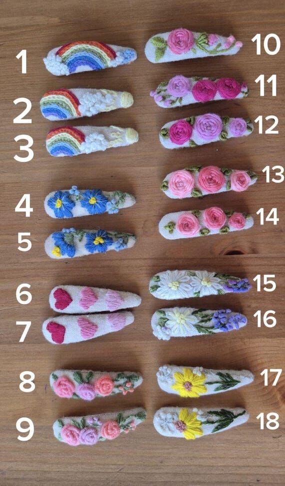 Hand Embroidered Floral Hair Clips, Handmade ...