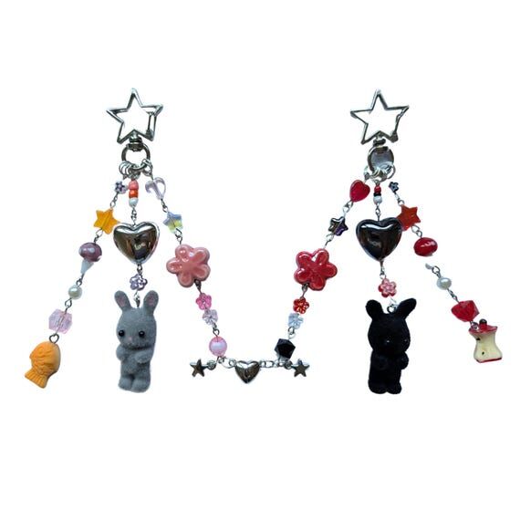 Matching Bunny Bag Chain: Beaded Y2K Keychain...