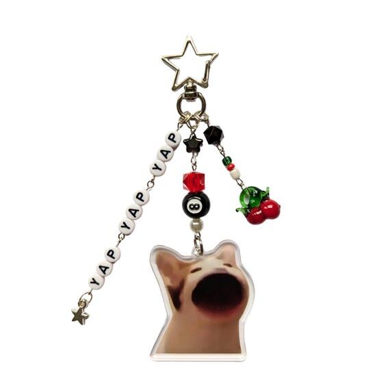 Popcat Bag Chain: Handmade Keychain with Cher...