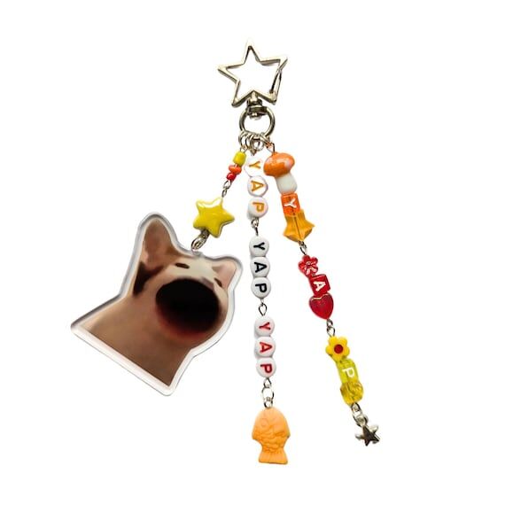 Popcat Bag Charm: Handmade Beaded Keychain Ac...