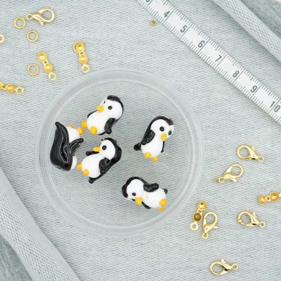 Murano Glass Bead: Black Penguin Charm for Ne...