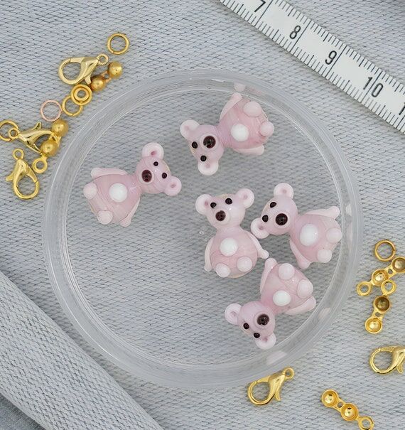 Glass Murano Bead, Bear Murano Lampwork, Moth...