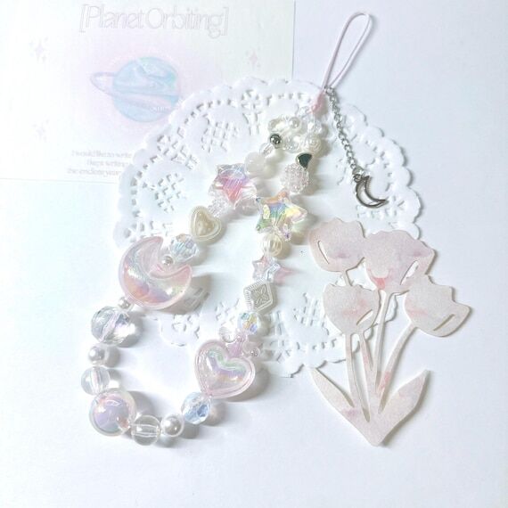 Pink Moon Beaded Phone Charm: Handmade Wrist ...