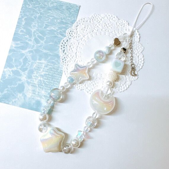 Moon & Star Beaded Phone Charm Handmade Wrist...