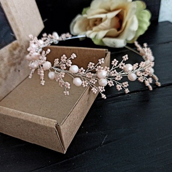 Ivory Crystal Bridesmaid Headband, Handmade h...