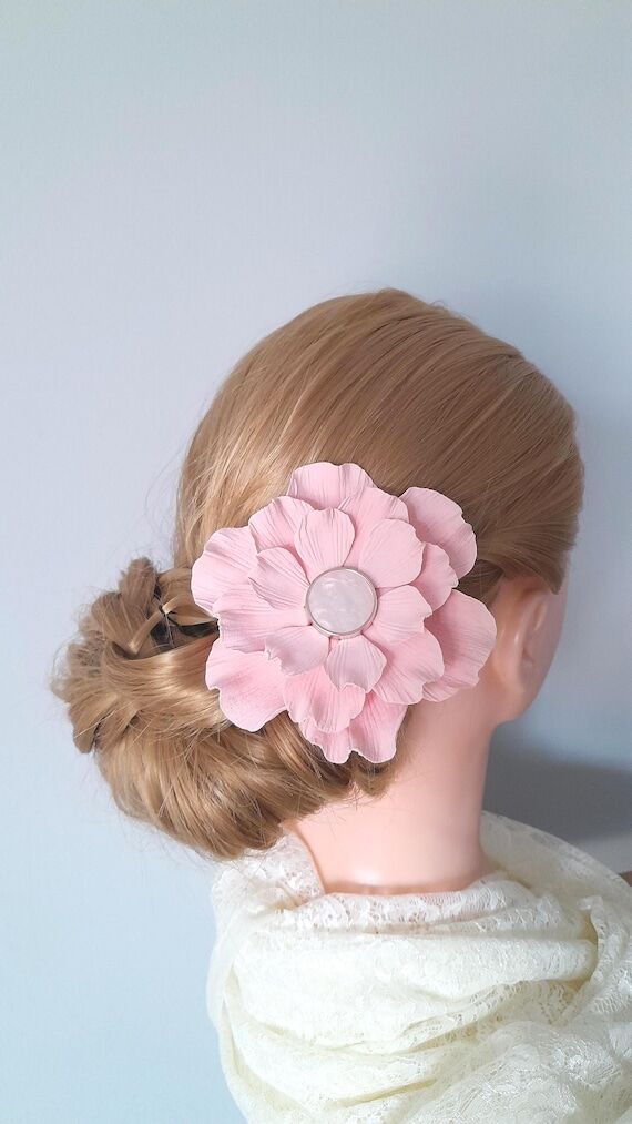 Handmade Blush Pink Flower Hair Clip – Poly...