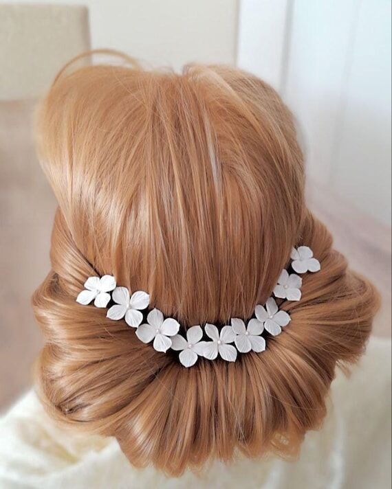 Bridal White Flower Hair Pins – Handmade Po...