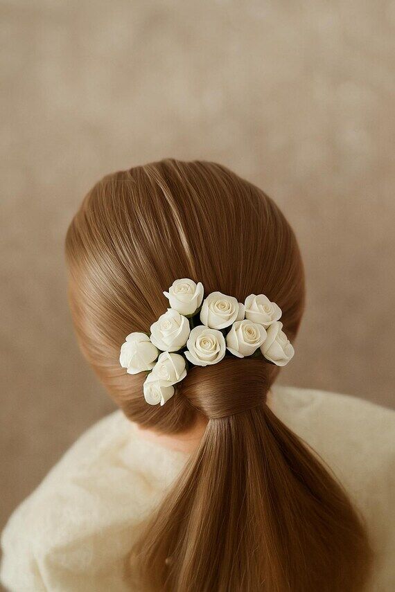 Ivory Rose Hair Pins: Polymer Clay Bridal Acc...