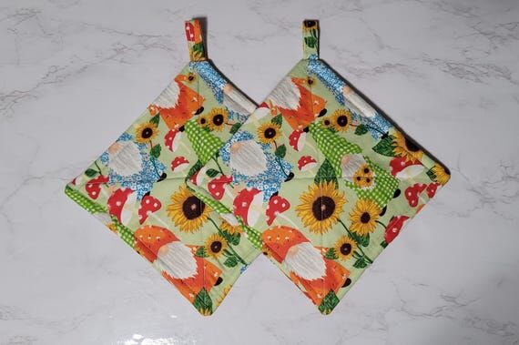 Sunflower Garden Gnome Pot Holders, Kitchen H...