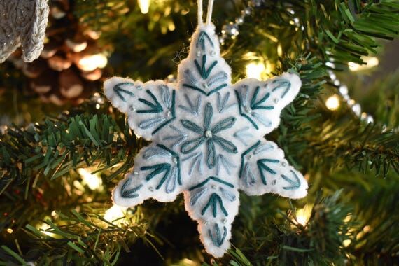 Hand-Embroidered Blue & White Felt Christmas ...