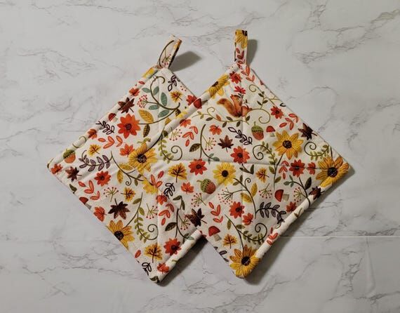Fall Floral Pot Holders, Kitchen Hot Pads, Au...