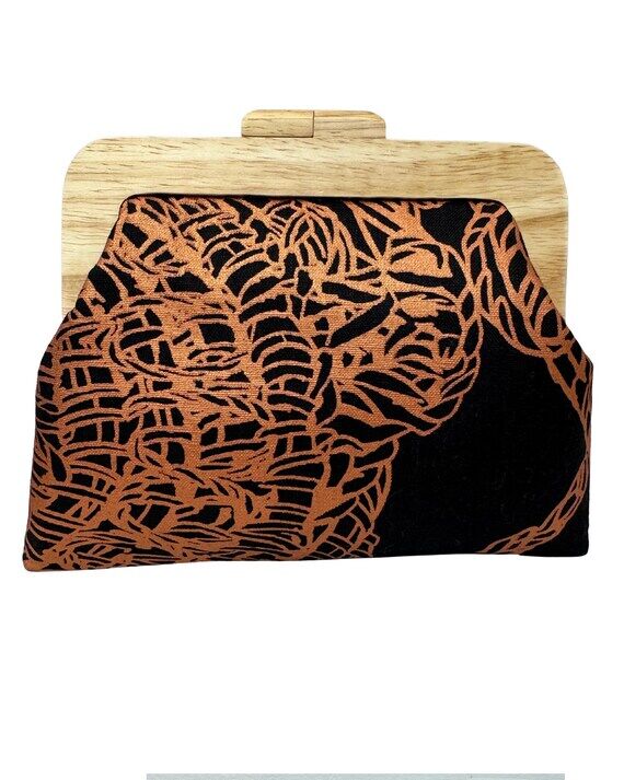Wooden Frame Clutch: Hand Screen Printed Line...
