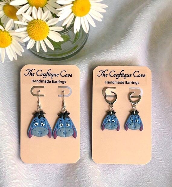 Eeyore Inspired Donkey Polymer Clay Earrings,...