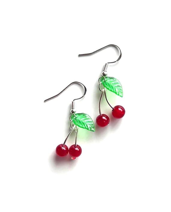 Lightweight Cherry Dangles, Handmade Fruit Ea...