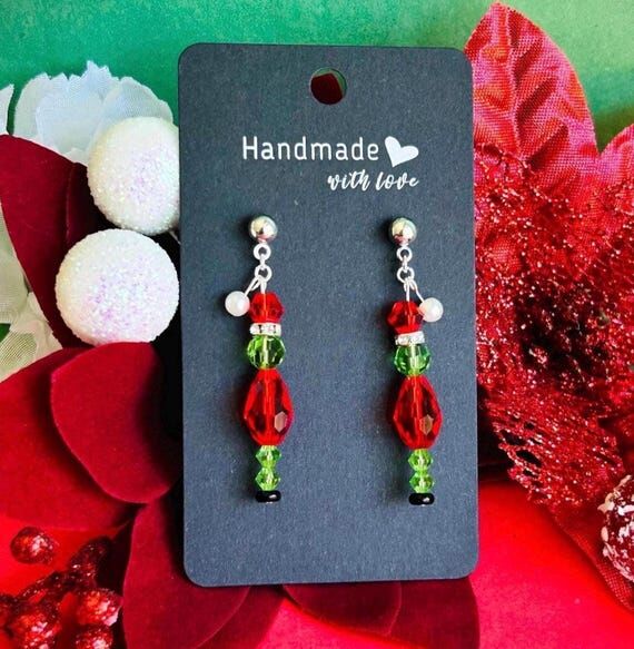 Grinch Inspired Austrian Crystal Dangle Earri...