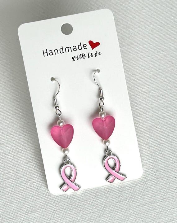 Breast Cancer Earrings, Pink Ribbon Jewelry, ...