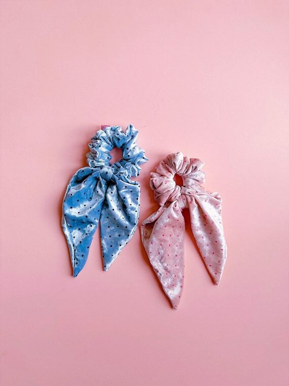 French Polka Dot Velvet Bow Scrunchie | Overs...