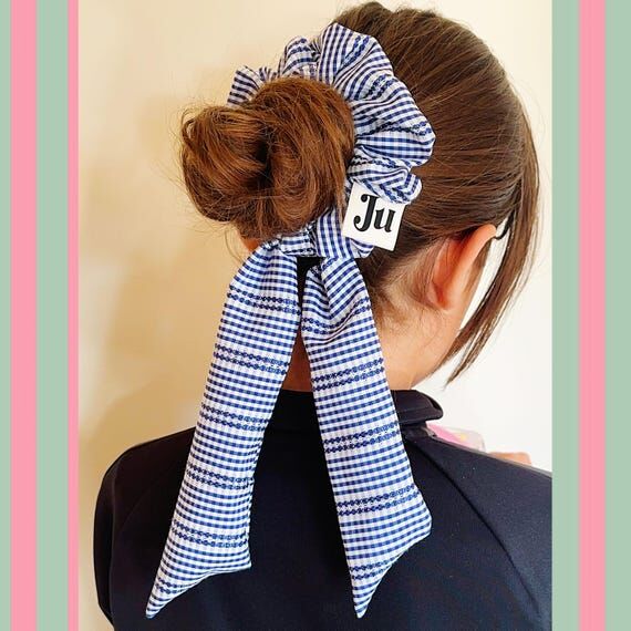 Large Scrunchie with Long Tail Bow: Embroider...