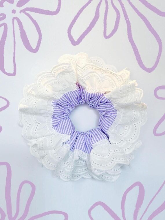 Purple Stripe Broderie Anglaise Scrunchie: Ru...