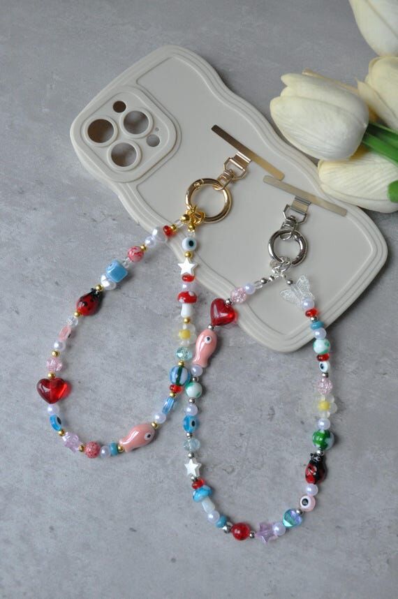 Glass and Ceramic Beaded Phone Charm, Custom ...