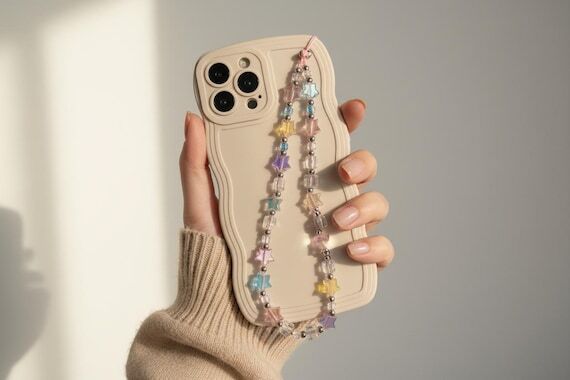 Iridescent Phone Strap, Star Beaded Phone Cha...