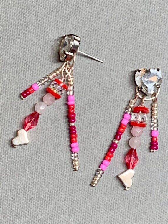 Valentine Earrings - Rose Quartz Crystal Hear...