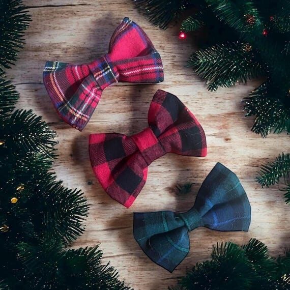 Plaid Pet Bow Tie, Rustic Holiday Cat & Dog C...