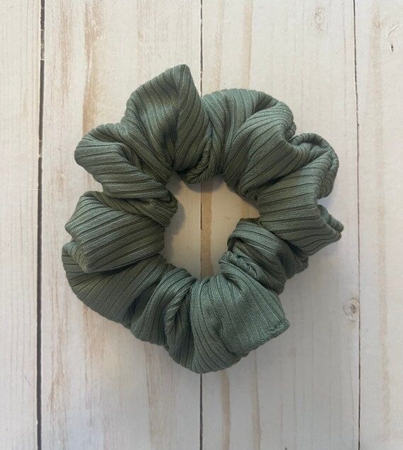 Green Scrunchie, Ribbed Knit Hair Tie, Hair A...