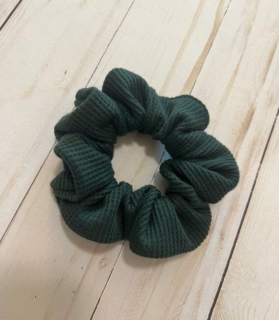 Dark Green Waffle Knit Scrunchie, Soft Hair T...