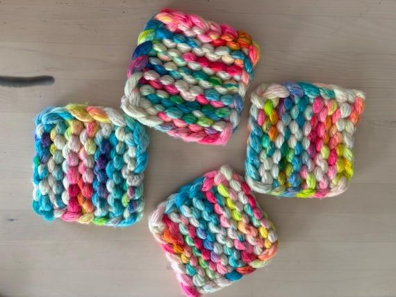 Handmade Chunky Knit Wool Coasters | Multicol...